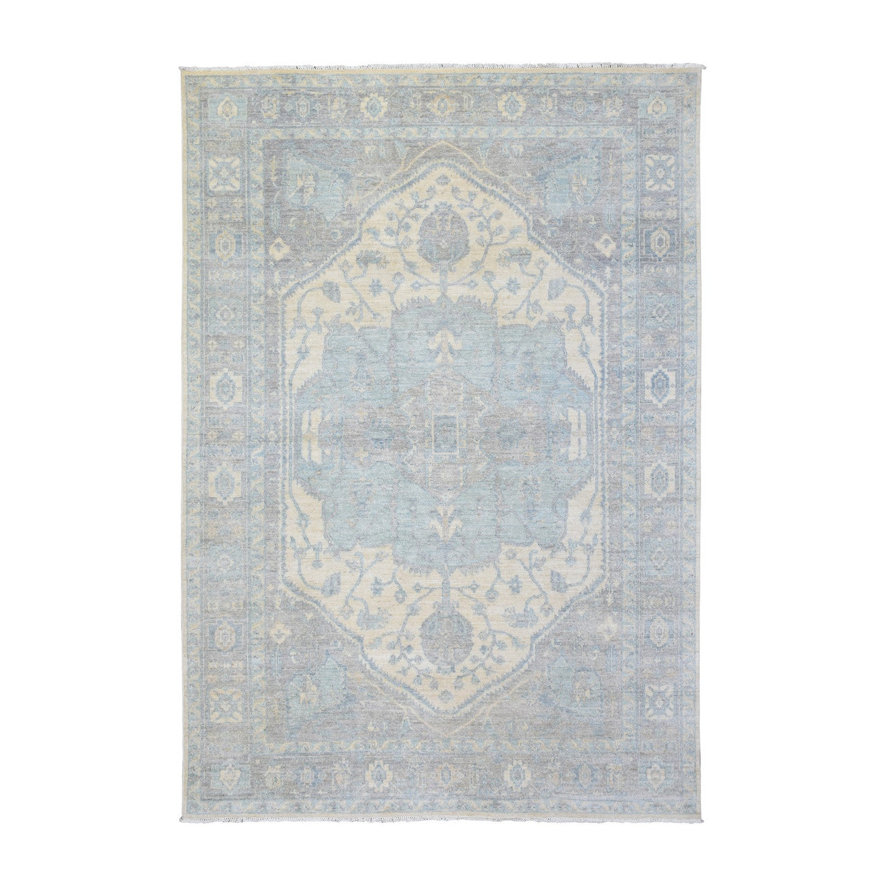 Ivory 6'2" x 8'9" Oushak And Peshawar Stone Hand knotted Wool Rug - Sku: O072582
