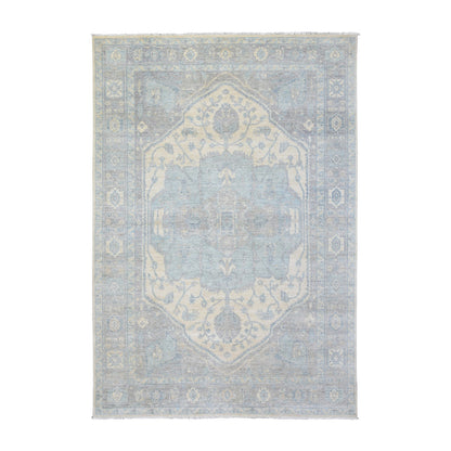 Oushak And Peshawar Wool Hand Knotted Rug Ivory Stone Gray 6.2X8.9 -O072582