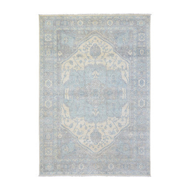 Oushak And Peshawar Wool Hand Knotted Rug Ivory Stone Gray 6.2X8.9 -O072582