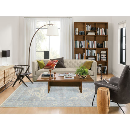 Oushak And Peshawar Wool Hand Knotted Rug Ivory Stone Gray 6.2X8.9 -O072582