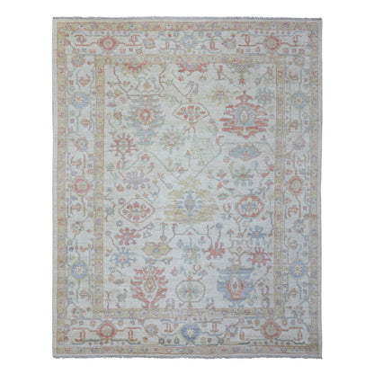 Oushak And Peshawar Wool Hand Knotted Rug Ivory Ivory 8.1X10.2 -O072589