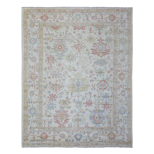 Oushak And Peshawar Wool Hand Knotted Rug Ivory Ivory 8.1X10.2 -O072589