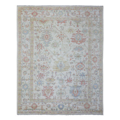 Oushak And Peshawar Wool Hand Knotted Rug Ivory Ivory 8.1X10.2 -O072589