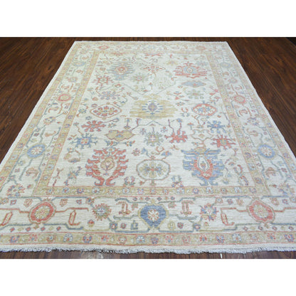 Oushak And Peshawar Wool Hand Knotted Rug Ivory Ivory 8.1X10.2 -O072589