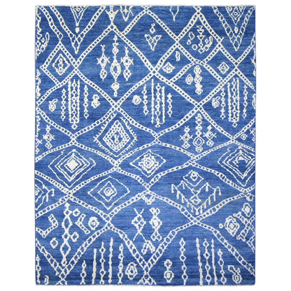 Tribal & Geometric Wool Hand Knotted Rug Blue No Border 12.2X15.2 -O072613
