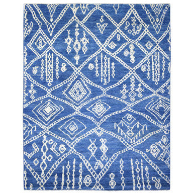 Tribal & Geometric Wool Hand Knotted Rug Blue No Border 12.2X15.2 -O072613