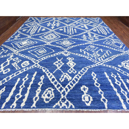 Tribal & Geometric Wool Hand Knotted Rug Blue No Border 12.2X15.2 -O072613