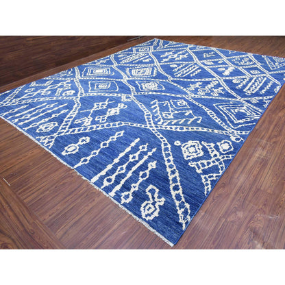 Tribal & Geometric Wool Hand Knotted Rug Blue No Border 12.2X15.2 -O072613
