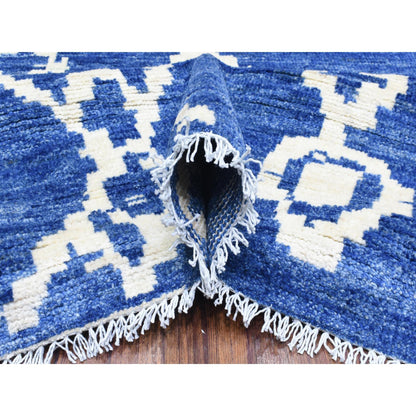 Tribal & Geometric Wool Hand Knotted Rug Blue No Border 12.2X15.2 -O072613