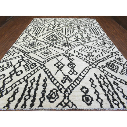 Tribal & Geometric Wool Hand Knotted Rug Ivory No Border 9.10X13.8 -O072616