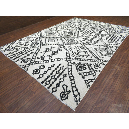 Tribal & Geometric Wool Hand Knotted Rug Ivory No Border 9.10X13.8 -O072616