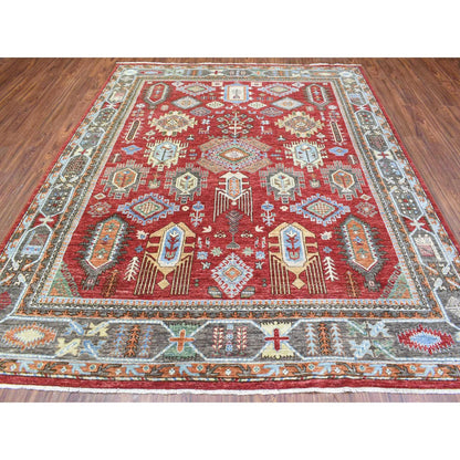 Tribal & Geometric Wool Hand Knotted Rug Red Gray 8.0X9.7 -O072623