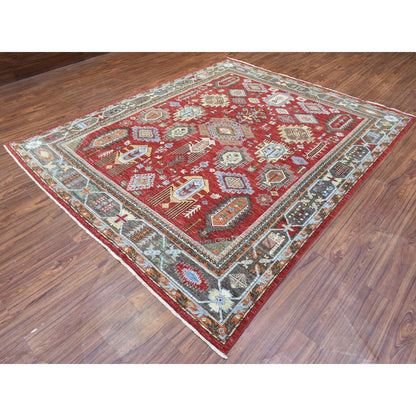 Tribal & Geometric Wool Hand Knotted Rug Red Gray 8.0X9.7 -O072623
