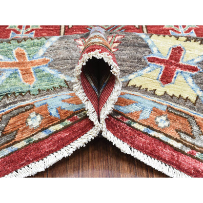 Tribal & Geometric Wool Hand Knotted Rug Red Gray 8.0X9.7 -O072623