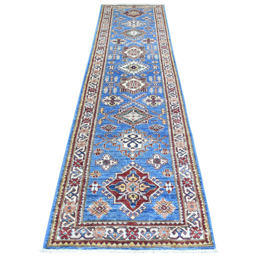 Kazak Wool Hand Knotted Rug Blue Ivory 2.7X10.0 -O072629