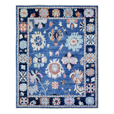 Oushak And Peshawar Wool Hand Knotted Rug Blue Black 8.2X10.0 -O072654