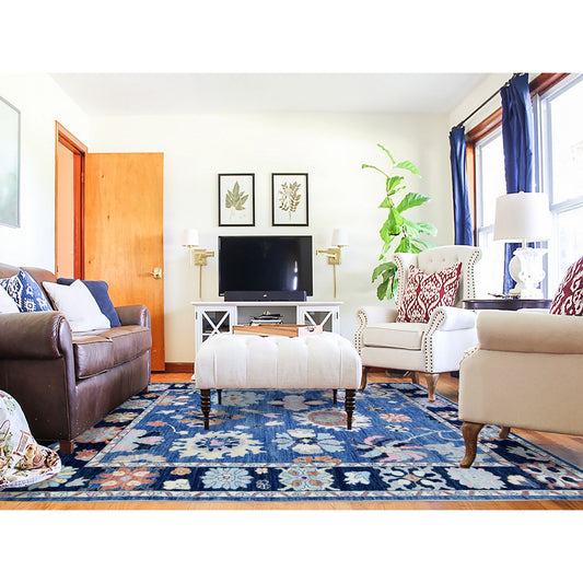 Oushak And Peshawar Wool Hand Knotted Rug Blue Black 8.2X10.0 -O072654