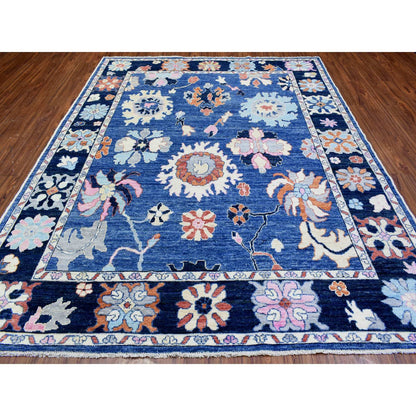 Oushak And Peshawar Wool Hand Knotted Rug Blue Black 8.2X10.0 -O072654
