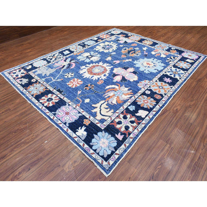Oushak And Peshawar Wool Hand Knotted Rug Blue Black 8.2X10.0 -O072654