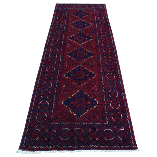 Tribal & Geometric Wool Hand Knotted Rug Red Red 3.0X9.1 -O072667