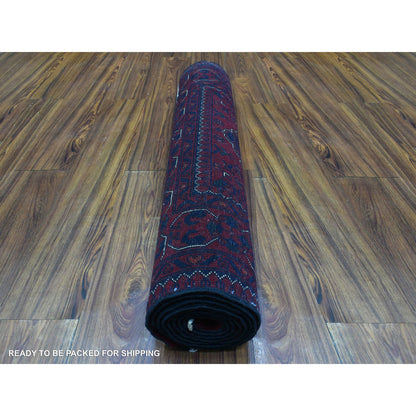 Tribal & Geometric Wool Hand Knotted Rug Red Red 3.0X9.1 -O072667