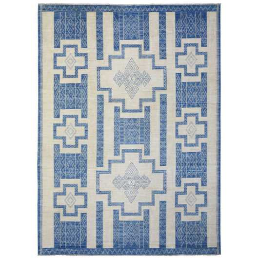 Oushak And Peshawar Wool Hand Knotted Rug Blue No Border 10.1X13.9 -O072671
