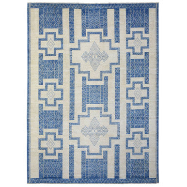 Oushak And Peshawar Wool Hand Knotted Rug Blue No Border 10.1X13.9 -O072671