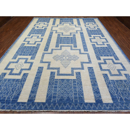 Oushak And Peshawar Wool Hand Knotted Rug Blue No Border 10.1X13.9 -O072671
