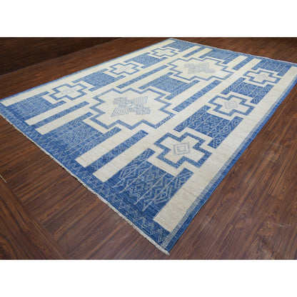 Oushak And Peshawar Wool Hand Knotted Rug Blue No Border 10.1X13.9 -O072671