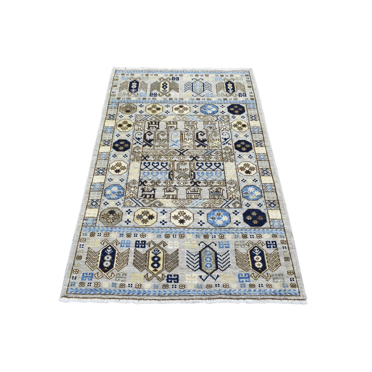 Tribal & Geometric Wool Hand Knotted Rug Grey Light Gray 3.3X5.0 -O072678