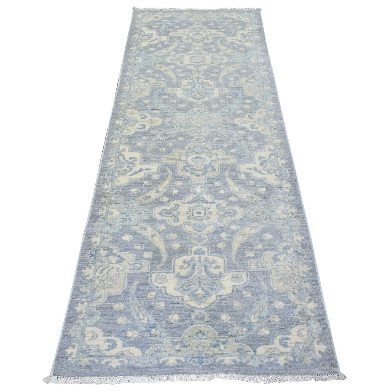 Oushak And Peshawar Wool Hand Knotted Rug Grey Gray 2.8X7.7 -O072687