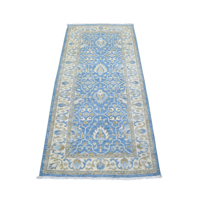Oushak And Peshawar Wool Hand Knotted Rug Blue Ivory 2.7X5.8 -O072688