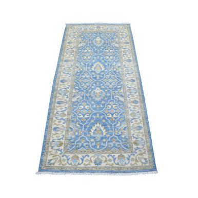 Oushak And Peshawar Wool Hand Knotted Rug Blue Ivory 2.7X5.8 -O072688