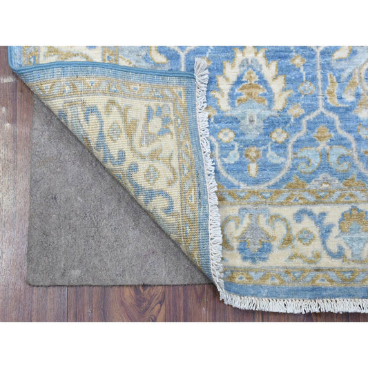 Oushak And Peshawar Wool Hand Knotted Rug Blue Ivory 2.7X5.8 -O072688