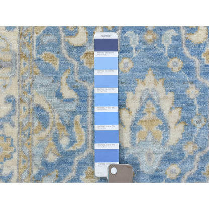 Oushak And Peshawar Wool Hand Knotted Rug Blue Ivory 2.7X5.8 -O072688