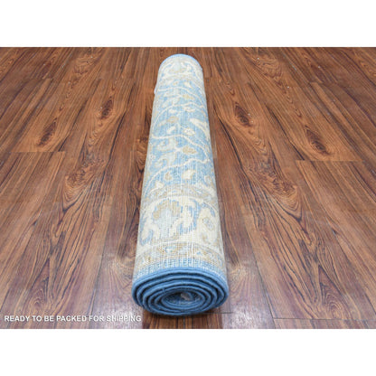 Oushak And Peshawar Wool Hand Knotted Rug Blue Ivory 2.7X5.8 -O072688