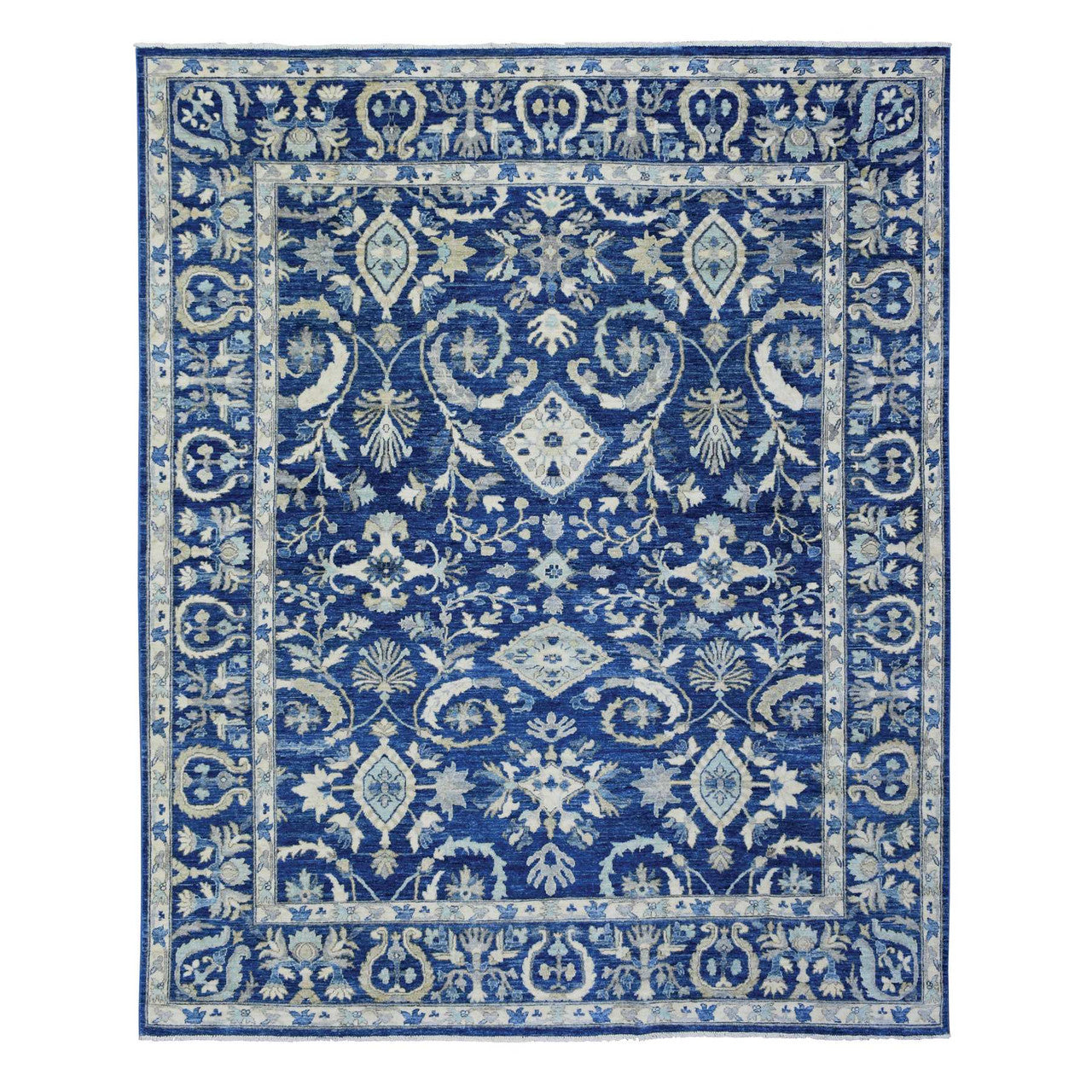Blue 8'0" x 10'0" Oushak And Peshawar Hand knotted Wool Rug - Sku: O072689