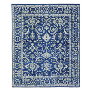 Oushak And Peshawar Wool Hand Knotted Rug Blue Blue 8.0X10.0 -O072689