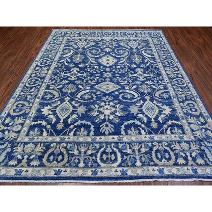 Oushak And Peshawar Wool Hand Knotted Rug Blue Blue 8.0X10.0 -O072689