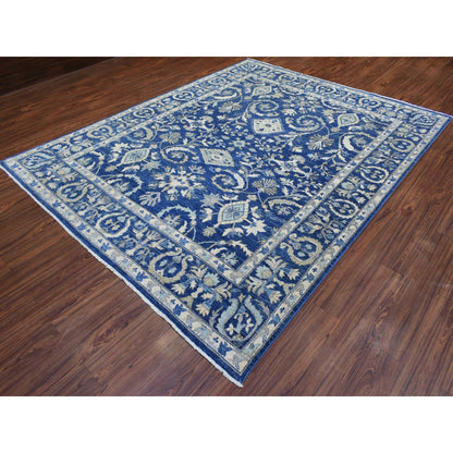 Oushak And Peshawar Wool Hand Knotted Rug Blue Blue 8.0X10.0 -O072689