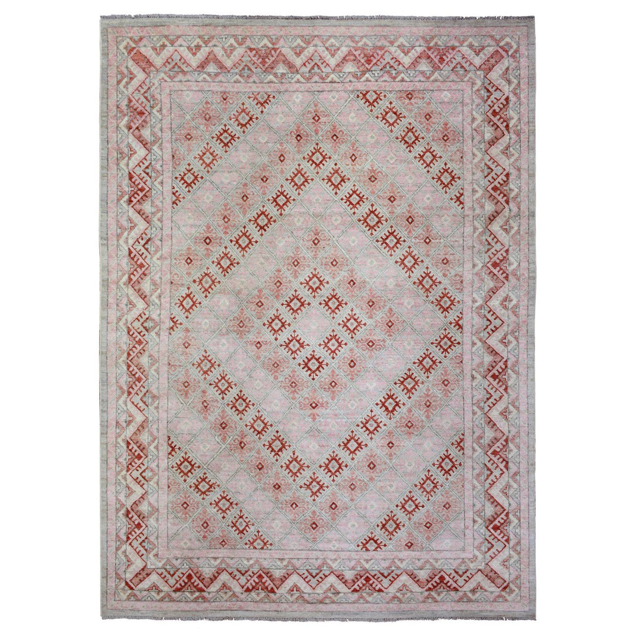 Red 9'0" x 12'0" Tribal & Geometric Hand knotted Wool Rug - Sku: O072699