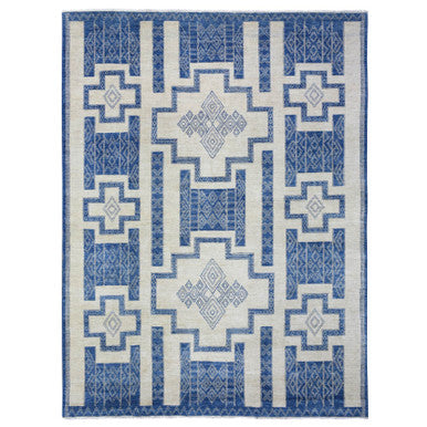 Oushak And Peshawar Wool Hand Knotted Rug Blue 8.10x11.8 -O072720