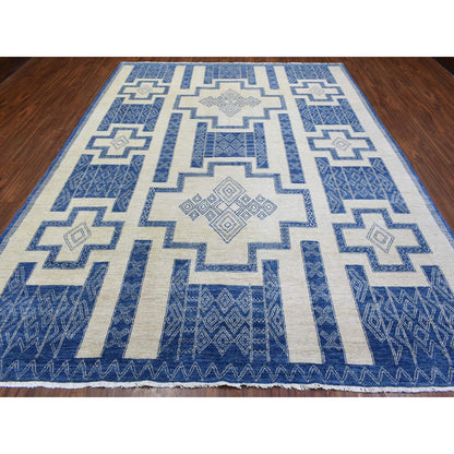 Oushak And Peshawar Wool Hand Knotted Rug Blue 8.10x11.8 -O072720