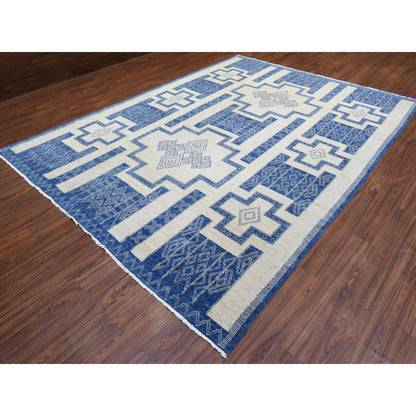 Oushak And Peshawar Wool Hand Knotted Rug Blue 8.10x11.8 -O072720