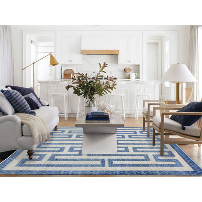 Oushak And Peshawar Wool Hand Knotted Rug Blue Blue 8.0X9.5 -O072721