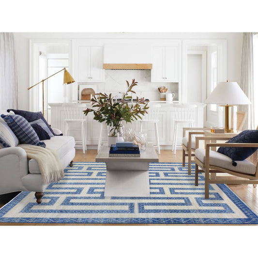 Oushak And Peshawar Wool Hand Knotted Rug Blue Blue 8.0X9.5 -O072721