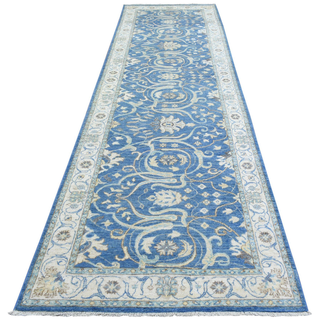 Ivory 3'9" x 13'3" Oushak And Peshawar Hand knotted Wool Rug - Sku: O072723