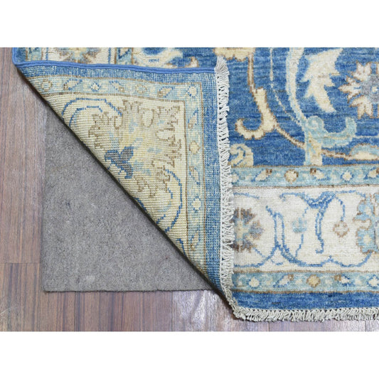Oushak And Peshawar Wool Hand Knotted Rug Blue Ivory 3.9X13.3 -O072723