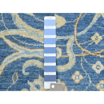 Oushak And Peshawar Wool Hand Knotted Rug Blue Ivory 3.9X13.3 -O072723