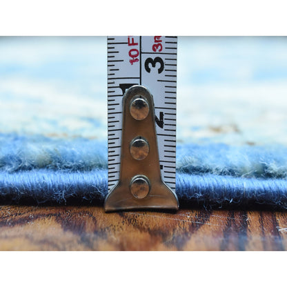 Oushak And Peshawar Wool Hand Knotted Rug Blue Ivory 3.9X13.3 -O072723